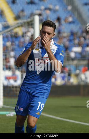 Niccolo Corrado du Brescia Calcio FC exprime sa déception lors du match Brescia Calcio vs Frosinone Calcio, 5Â° Serie B BKT 2024-25 au stade Mario Rigamonti à Brescia (BS), Italie, le 14 septembre 2024. Banque D'Images