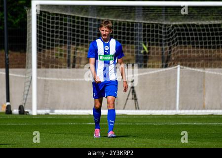 Landore, Swansea, pays de Galles. 14 septembre 2024. Oscar Harris de Wigan Athletic lors du match de la Ligue de développement professionnel des moins de 18 ans entre Swansea City et Wigan Athletic au JOMA High performance Centre à Landore, Swansea, pays de Galles, Royaume-Uni le 14 septembre 2024. Crédit : Duncan Thomas/Majestic Media/Alamy Live News. Banque D'Images