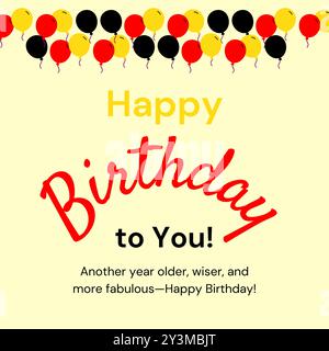 Conception vectorielle de bannière d'anniversaire. Texte joyeux anniversaire dessiné simple et plat avec des éléments de ballons de célébration. Design anniversaire idéal pour anniversaire partie Illustration de Vecteur