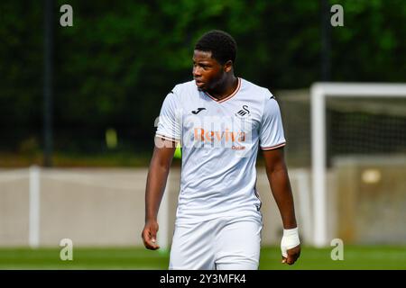 Landore, Swansea, pays de Galles. 14 septembre 2024. Wahab Ojetoro de Swansea City lors du match de la Ligue de développement professionnel des moins de 18 ans entre Swansea City et Wigan Athletic au JOMA High performance Centre à Landore, Swansea, pays de Galles, Royaume-Uni le 14 septembre 2024. Crédit : Duncan Thomas/Majestic Media/Alamy Live News. Banque D'Images