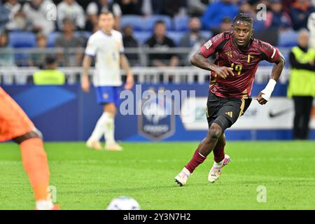 Johan Bakayoko (19 ans) de Belgique photographié lors d'un match de football entre les équipes nationales de France, appelées les bleus et de Belgique, appelé les Diables rouges dans le deuxième match du groupe A2 dans la Ligue des Nations de l'UEFA , le vendredi 9 septembre 2024 à Lyon , France . Photo Sportpix | David Catry Banque D'Images