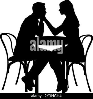 Silhouette d'un couple amoureux assis à une table, Illustration de Vecteur