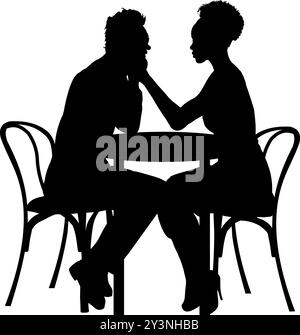 Silhouette d'un couple amoureux assis à une table, Illustration de Vecteur