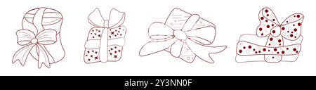 Coffrets cadeaux avec motifs et rubans. Ensemble de cadeaux sur un fond transparent Banque D'Images