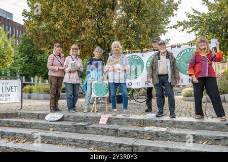 Des militants écologistes d'un groupe local de Fridays for future à Norrköping, en Suède, manifestent tous les vendredis après-midi dans la rue principale Drottninggatan Banque D'Images