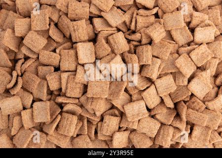 granola croustillant, fond de croquant de pain grillé à la cannelle, concept de petit déjeuner sain, tas de flocons à la cannelle Banque D'Images