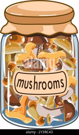 Champignons marinés dans une illustration vectorielle de pot en verre Illustration de Vecteur