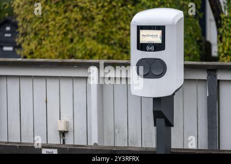 Gothenburg, Suède - octobre 30 2022 : poteau de recharge nouvellement installé dans un parking Banque D'Images