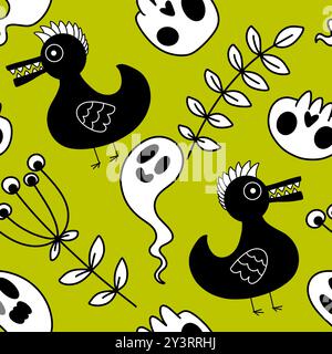 Halloween animaux sans couture crânes et canards modèle pour l'emballage du papier et des tissus et des draps et des vêtements pour enfants imprimés et accessoires de fête d'automne. Hig Banque D'Images