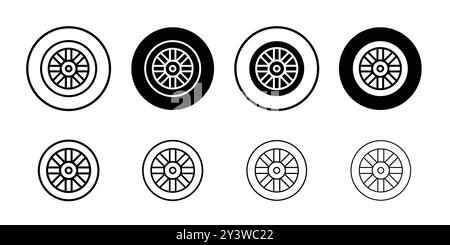 Contour de vecteur de signe de logo d'icône de roue de voiture en couleur noire et blanche Illustration de Vecteur