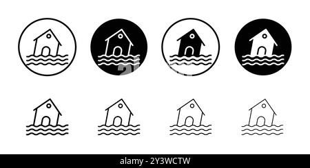 Contour de vecteur de signe de logo d'icône de maison inondée en couleur noire et blanche Illustration de Vecteur