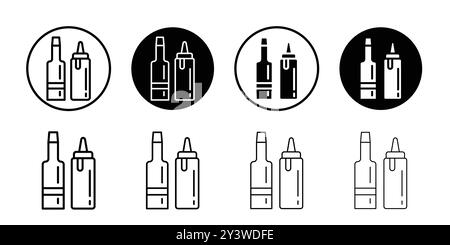 Contour vectoriel de signe d'icône de bouteilles de sauce en noir et blanc Illustration de Vecteur