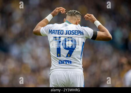 Elland Road, Leeds, Yorkshire, Royaume-Uni. 14 septembre 2024. EFL Championship Football, Leeds United contre Burnley ; Un Mateo Joseph frustré de Leeds United après avoir manqué un tir précoce sur le but crédit : action plus Sports/Alamy Live News Banque D'Images