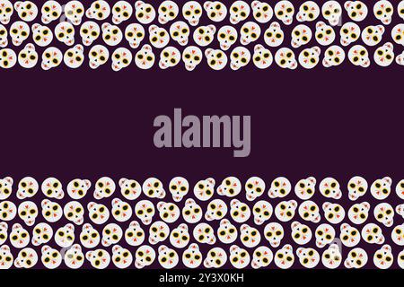 Bordure de cadre rectangulaire de calavera supérieure et inférieure. Jour du modèle d'inscription de lettrage mort. Illustration vectorielle isolée cartes de vœux, affiches, bannière, brochure, dépliant, prix, étiquette ou web Illustration de Vecteur