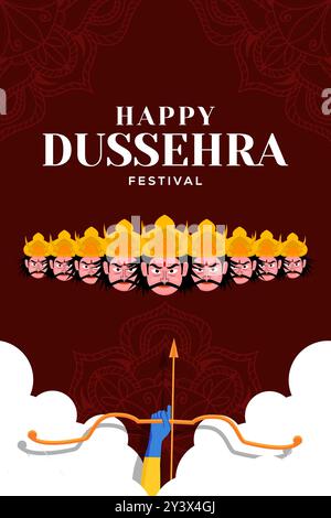 illustration de bannière verticale heureuse de festival dussehra design plat Illustration de Vecteur