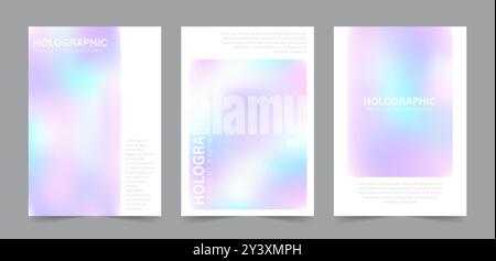 Y2K fond dégradé holographique. Vecteur nacré moderne. Jeu de cartes de flou doux. Affiches d'aura irisées. Toile de fond minimaliste pastel pour social Illustration de Vecteur