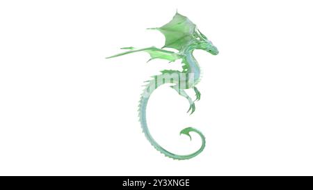 Dragon vert 3D avec queue courbe rendu 3D. Banque D'Images