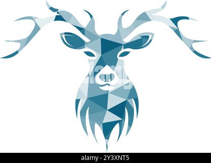 logo polygone art tête de cerf couleur bleu clair Illustration de Vecteur