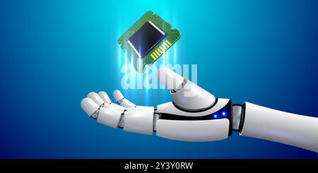 Processeur de support de main de robot. Technologie, apprentissage automatique, réseau neuronal, Intelligence artificielle, IA. Illustration vectorielle Illustration de Vecteur
