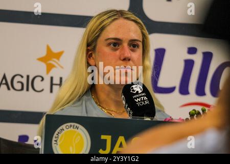 Monastir, gouvernorat de Monastir, Tunisie. 14 septembre 2024. Monastir, Tunisie, 14 septembre 2024. Le joueur de tennis britannique Sonay Kartal intervient lors d’une conférence de presse au Jasmin Open de Monastir. Tunisie. Kartal doit affronter la slovaque Rebecca Sramkova lors du match final de l'Open de Jasmin. Le tournoi de tennis professionnel féminin a lieu au Magic Hotel Skanes de Monastir du 9 au 15 septembre 2024 (crédit image : © Hasan mrad/IMAGESLIVE via ZUMA Press Wire) USAGE ÉDITORIAL SEULEMENT! Non destiné à UN USAGE commercial ! Banque D'Images