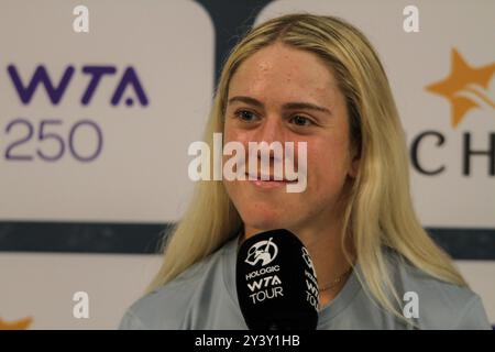 Monastir, gouvernorat de Monastir, Tunisie. 14 septembre 2024. Monastir, Tunisie, 14 septembre 2024. Le joueur de tennis britannique Sonay Kartal intervient lors d’une conférence de presse au Jasmin Open de Monastir. Tunisie. Kartal doit affronter la slovaque Rebecca Sramkova lors du match final de l'Open de Jasmin. Le tournoi de tennis professionnel féminin a lieu au Magic Hotel Skanes de Monastir du 9 au 15 septembre 2024 (crédit image : © Hasan mrad/IMAGESLIVE via ZUMA Press Wire) USAGE ÉDITORIAL SEULEMENT! Non destiné à UN USAGE commercial ! Banque D'Images