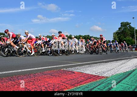 Hasselt, Belgique. 15 septembre 2024. Un pack de coureurs photographié lors de la course Elite sur route masculine au Championnat d'Europe 2024, à Hasselt, dimanche 15 septembre 2024. Les Championnats d'Europe sur route 2024 de l'UEC se dérouleront du 11 au 15 septembre à Limbourg, en Belgique. BELGA PHOTO DIRK WAEM crédit : Belga News Agency/Alamy Live News Banque D'Images