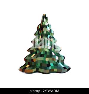 Arbre de Noël vert, verre de cristal, boule miroir, nouvel an disco et Noël, mosaïque sur vecteur de fond blanc Illustration de Vecteur