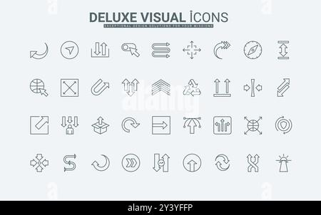 Panneaux de signalisation pour mettre à jour et transférer des données, échanger et répéter, faire pivoter le mouvement, augmenter et diminuer les affaires développer l'illustration vectorielle de symboles de contour noir mince. Icônes de ligne de flèche définies. Illustration de Vecteur