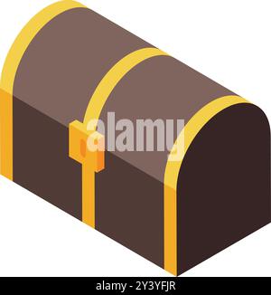 Coffre au trésor fermé avec détails dorés en vue isométrique, parfait pour les jeux et illustrations liés aux pirates et aux aventures Illustration de Vecteur