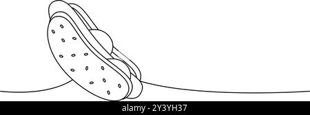 Hot-dog dessin continu d'une ligne. En-cas à emporter. Illustration linéaire vectorielle. Illustration de Vecteur