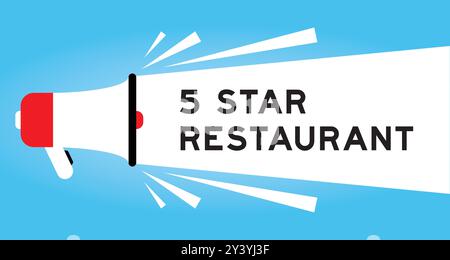 Icône en forme de mégaphone de couleur avec mot en bannière blanche sur fond bleu Illustration de Vecteur