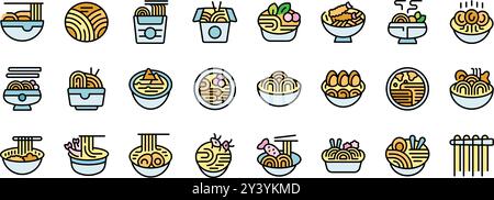 Ramen icons set. Contours ensemble d'icônes vectorielles ramen pour web design isolé sur fond blanc Illustration de Vecteur