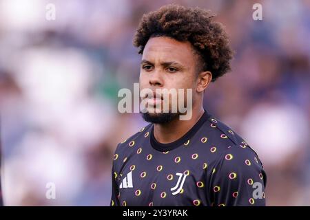 Weston McKennie, milieu de terrain américain de la Juventus, regarde devant le match de football de Serie A Empoli vs Juventus au stade Carlo Castellani le 14 septembre 2024 à Empoli. Banque D'Images