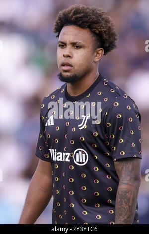 Weston McKennie, milieu de terrain américain de la Juventus, regarde devant le match de football de Serie A Empoli vs Juventus au stade Carlo Castellani le 14 septembre 2024 à Empoli. Banque D'Images