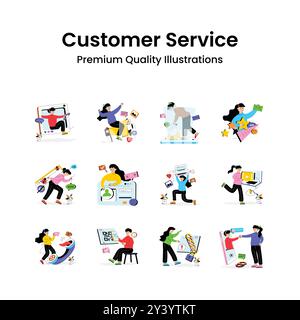 Procurez-vous ce pack tendance d'illustrations du service clientèle Illustration de Vecteur