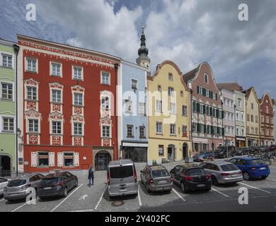 Rangée de maisons baroques tardives, place de la basse-ville, Schaerding, basse-Autriche, Autriche, Europe Banque D'Images