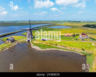 Antenne du moulin à vent Het Noorden près d'Oosterend sur l'île de Texel aux pays-Bas Banque D'Images