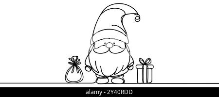Dessin de gnome de Noël par une ligne continue, illustration vectorielle. Illustration de Vecteur