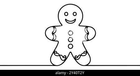 Homme en pain d'épice de Noël continu d'une ligne sur fond blanc. Illustration de Vecteur