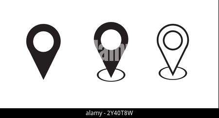 Icône d'épingle d'emplacement. Marqueur de position de broche de carte. Icône d'emplacement. Jeu d'icônes de pointeur de marqueur cartographique. Collection de symboles de localisation GPS. Illustration de Vecteur