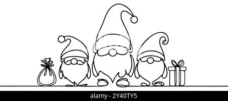 Dessin de gnome de Noël par une ligne continue, illustration vectorielle. Illustration de Vecteur