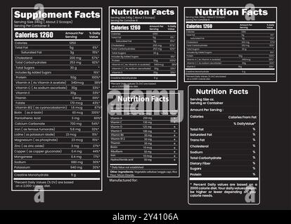 Modèle et étiquette de faits nutritionnels, conception de faits de supplément, faits de vitamine Illustration de Vecteur