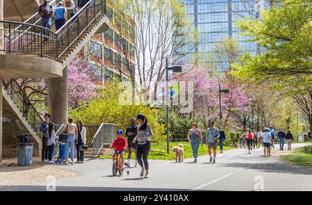 Foules sur le chemin de Schuylkill River à la fin du printemps, Philadelphie, Pennsylvanie, États-Unis Banque D'Images