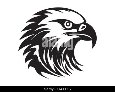 Silhouette noire d'une tête d'aigle majestueuse isolée sur un fond blanc. Concept d'illustration d'oiseau, Wildlife Art, style minimaliste, Soaring Eagle. Illustration de Vecteur