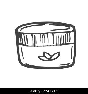 Pot pour crème ou liquides cosmétiques et ménagers. Illustration vectorielle de doodle d'un récipient en plastique ou en verre, isolé sur blanc Illustration de Vecteur