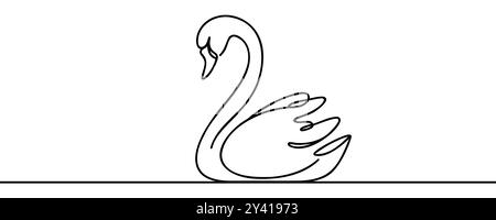 Dessin en ligne continue du symbole d'icône d'oiseau de cygne Design Symbol Template Flat style Vector. Illustration de Vecteur