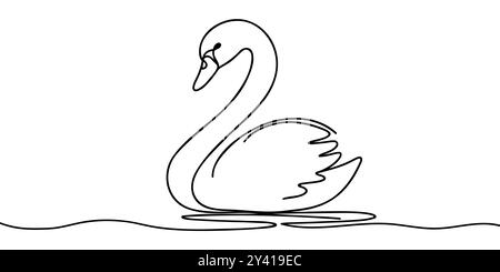 Dessin en ligne continue du symbole d'icône d'oiseau de cygne Design Symbol Template Flat style Vector. Illustration de Vecteur