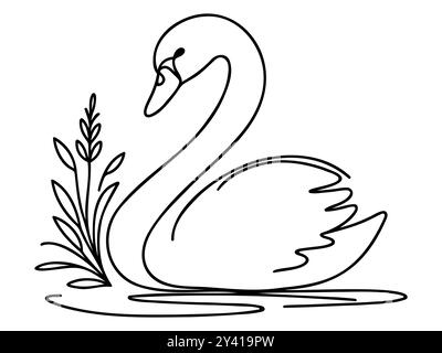 Dessin en ligne continue du symbole d'icône d'oiseau de cygne Design Symbol Template Flat style Vector. Illustration de Vecteur