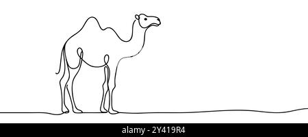Dessin en ligne continue de Camel. Une ligne de chameau arabe. Chameau en Arabie Continuous Line Art. Contour modifiable Illustration de Vecteur