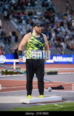 Payton Otterdahl, des États-Unis, en compétition dans le lancer du tir masculin lors de la finale d’athlétisme de la Memorial Van Damme Diamond League au stade King Baudouin Banque D'Images